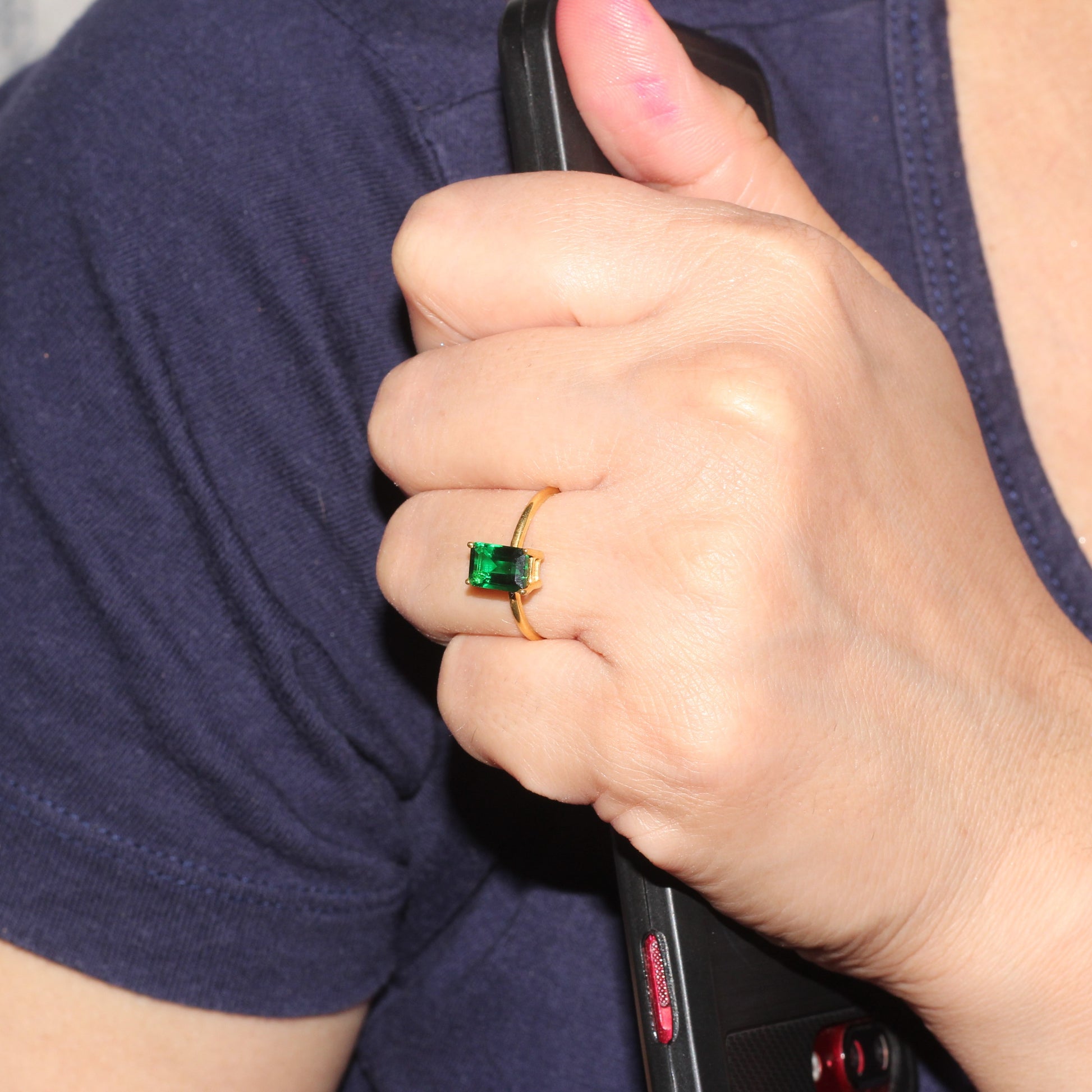 Emerald Cut Solitaire Ring, May Birthstone Gold Engagement Ring
