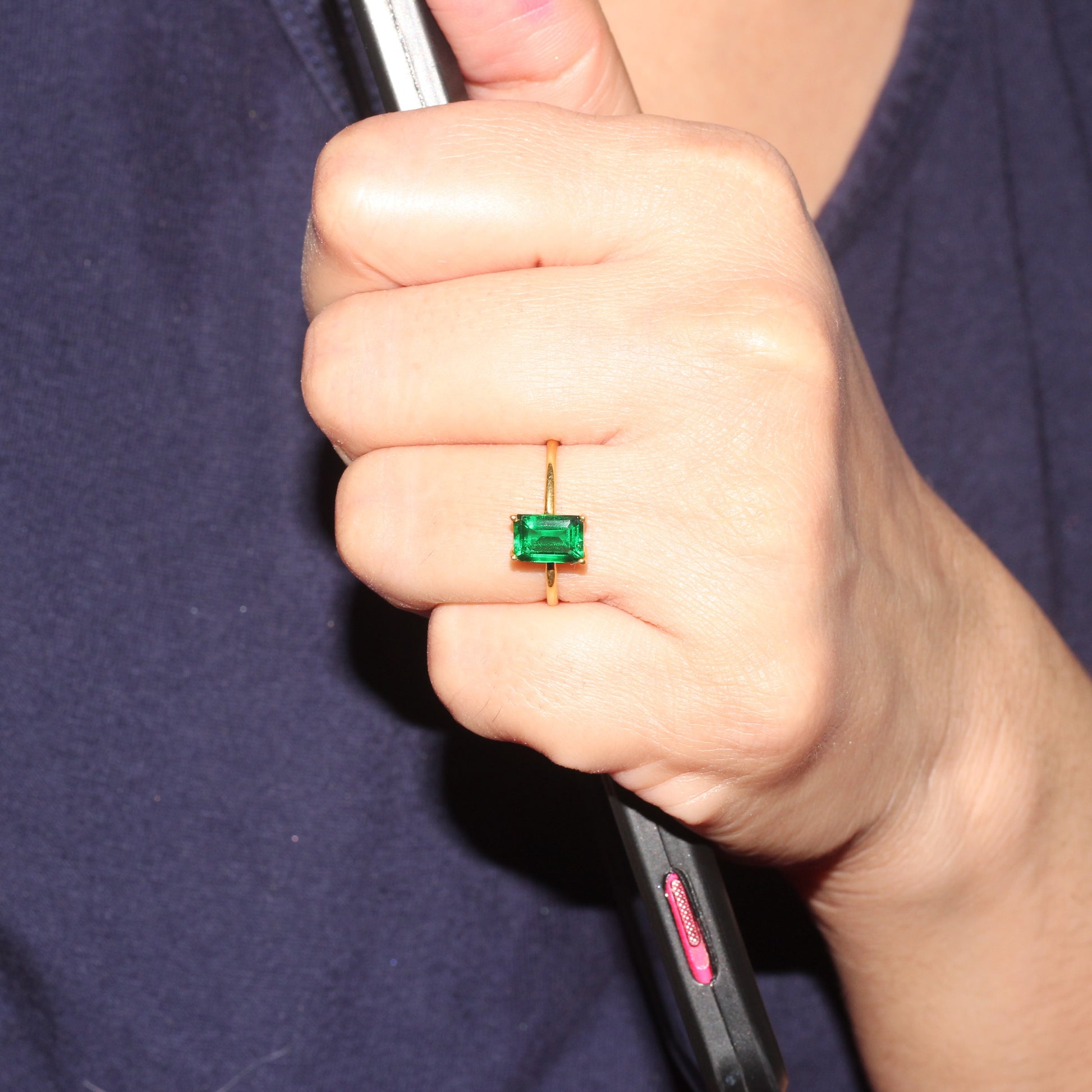 Gold Emerald Cut Engagement Ring, Timeless May Birthstone Jewelry