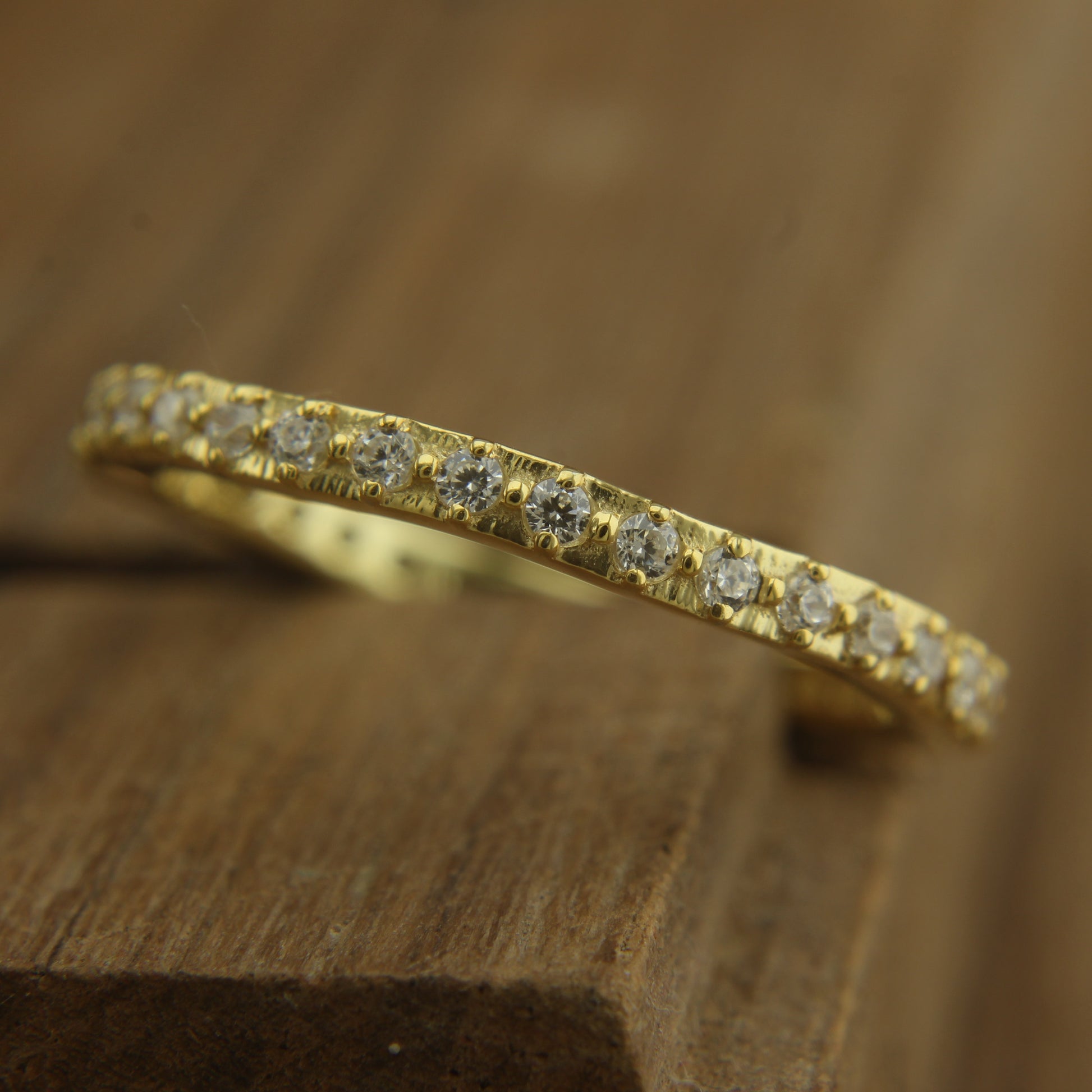     Ethical Handmade Diamond Eternity Ring – Recycled Gold Band, Modern Prong-Set Diamond Band – Handmade Sustainable Jewelry