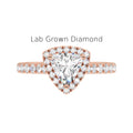Ethical Lab Diamond Halo Ring for Her, Dainty Trillion Cut Diamond Ring in Recycled Gold