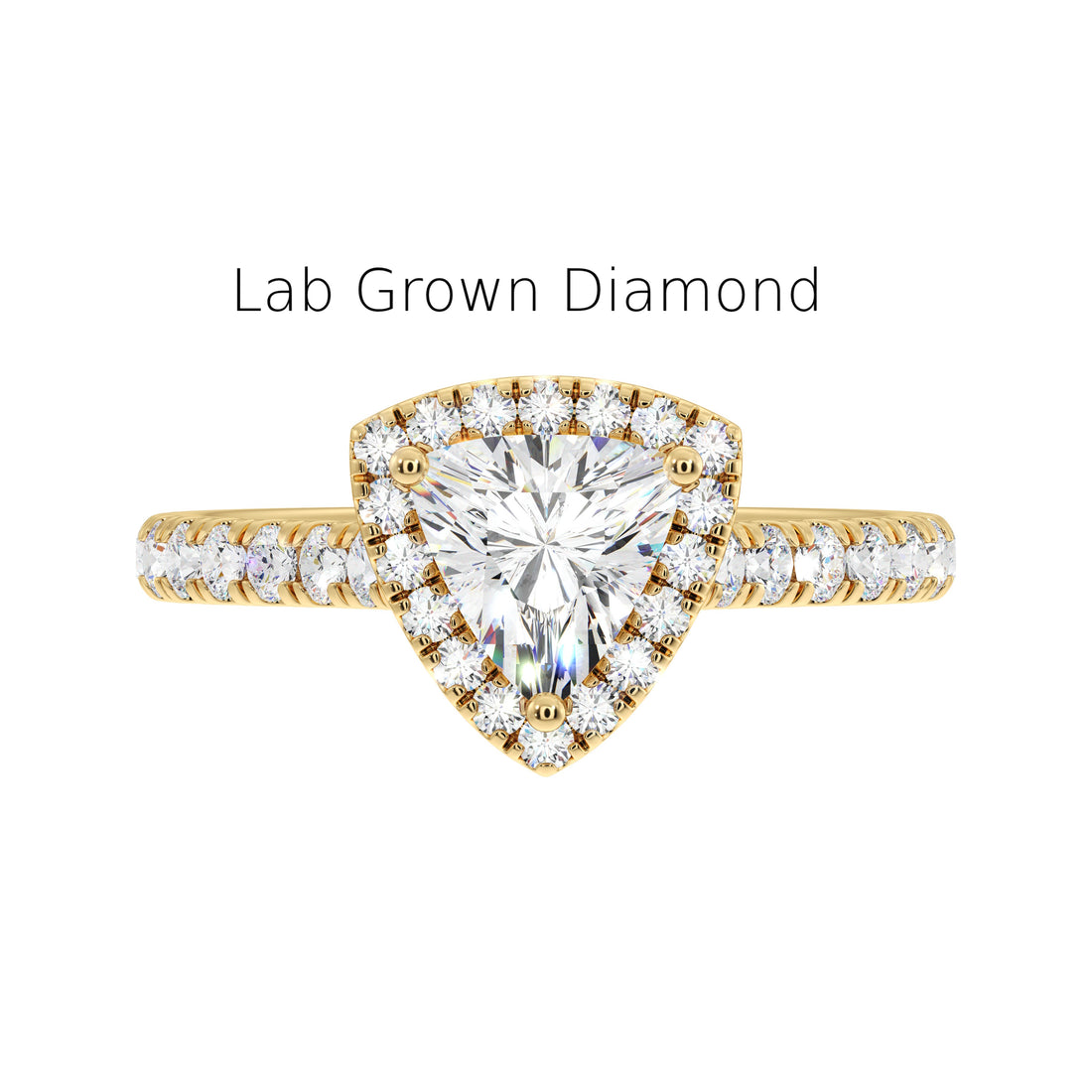 Trillion Cut Lab Diamond Halo Ring in Recycled Gold, IGI Certified Lab-Grown Diamond Engagement Ring