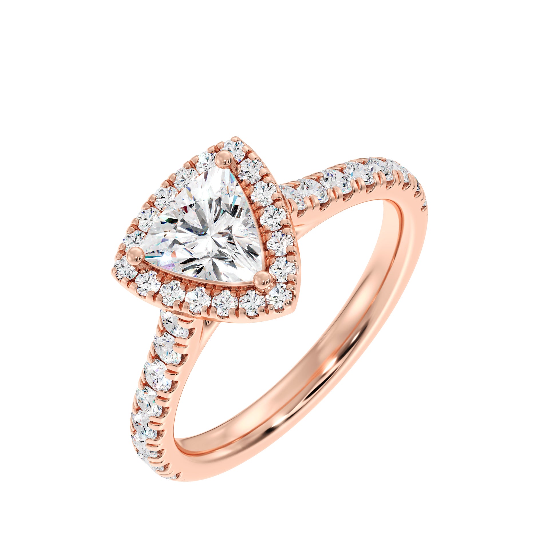 Sustainable Trillion Cut Diamond Ring, Modern Halo Engagement Ring with Lab Diamonds