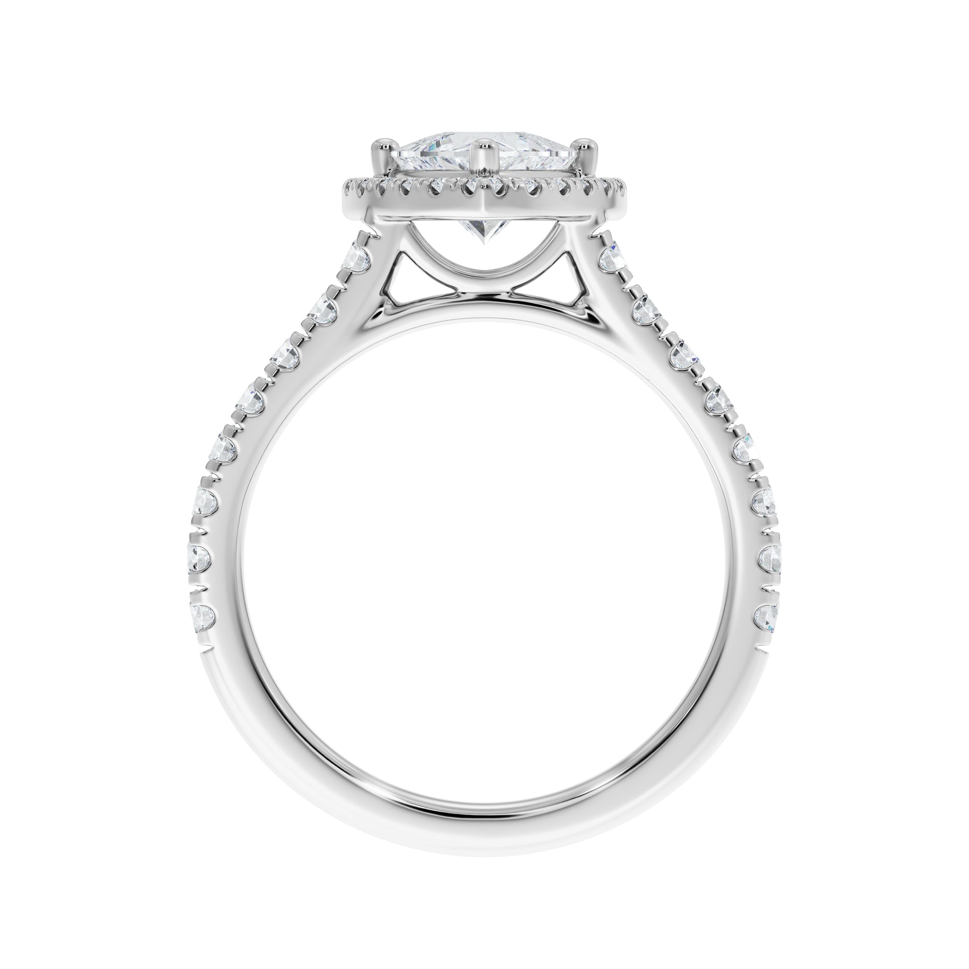 Sustainable Trillion Cut Diamond Ring, Modern Halo Engagement Ring with Lab Diamonds