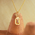 Handcrafted Orange Sapphire Emerald Pendant in Gold Charm Design,
Everyday Minimalist Orange Sapphire Necklace in Bezel Setting,