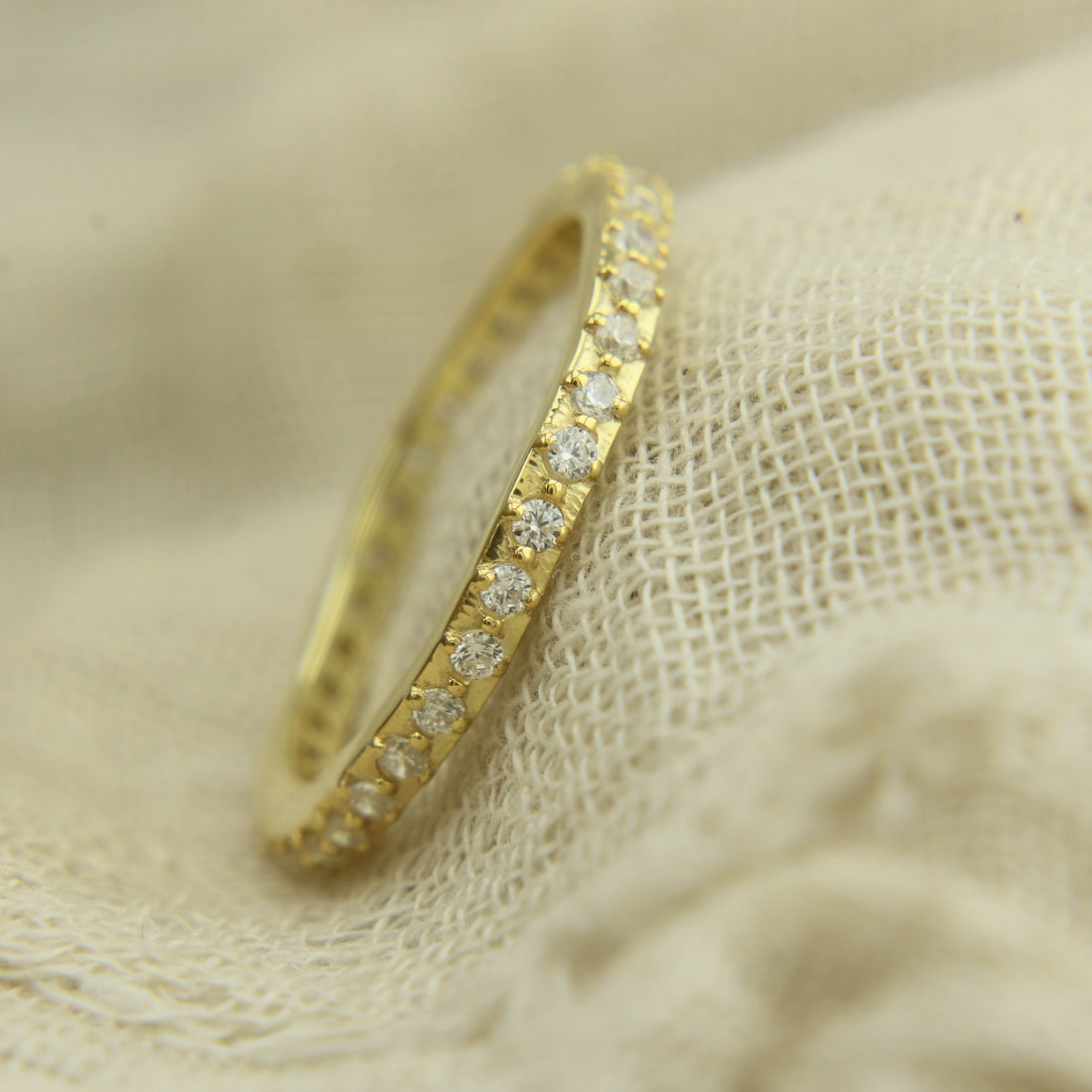 Handmade Prong-Set Diamond Band in Recycled Gold, Eco-Friendly Diamond Eternity Ring – Handmade in Recycled Gold