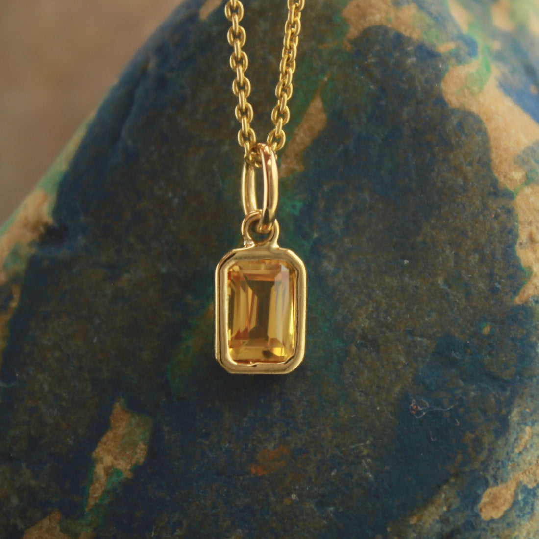Minimalist Orange Sapphire Pendant, Emerald Cut Sapphire Necklace, 