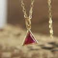 Dainty Triangle Ruby Necklace, Solid Gold Ruby Pendant Design