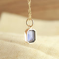 Minimalist Blue Sapphire Pendant, Lab Sapphire Gold Charm Necklace, Emerald Cut Blue Sapphire Jewelry, Handmade Gold Bezel Pendant, Everyday Sapphire Necklace for Her, 