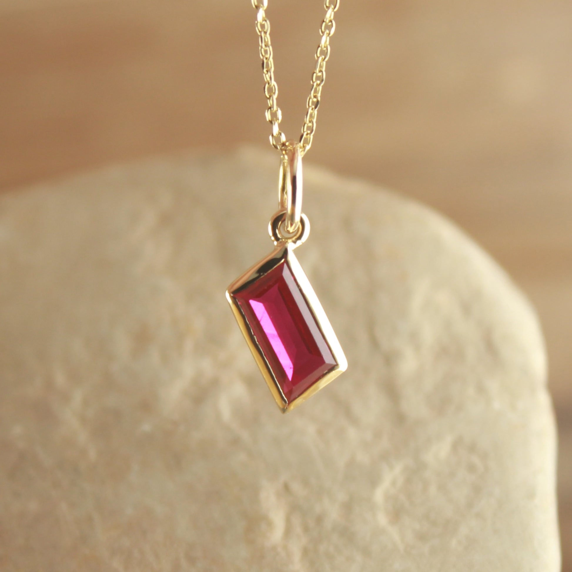 Simple Ruby Pendant Necklace – Handmade Custom Cut Gem Jewelry,
Custom Lab Created Ruby Charm in Gold – Lightweight Pendant,