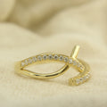 Handmade Elegance, Recycled Gold Ring with Natural Diamond Micropavé, Handmade Crossover Diamond Ring