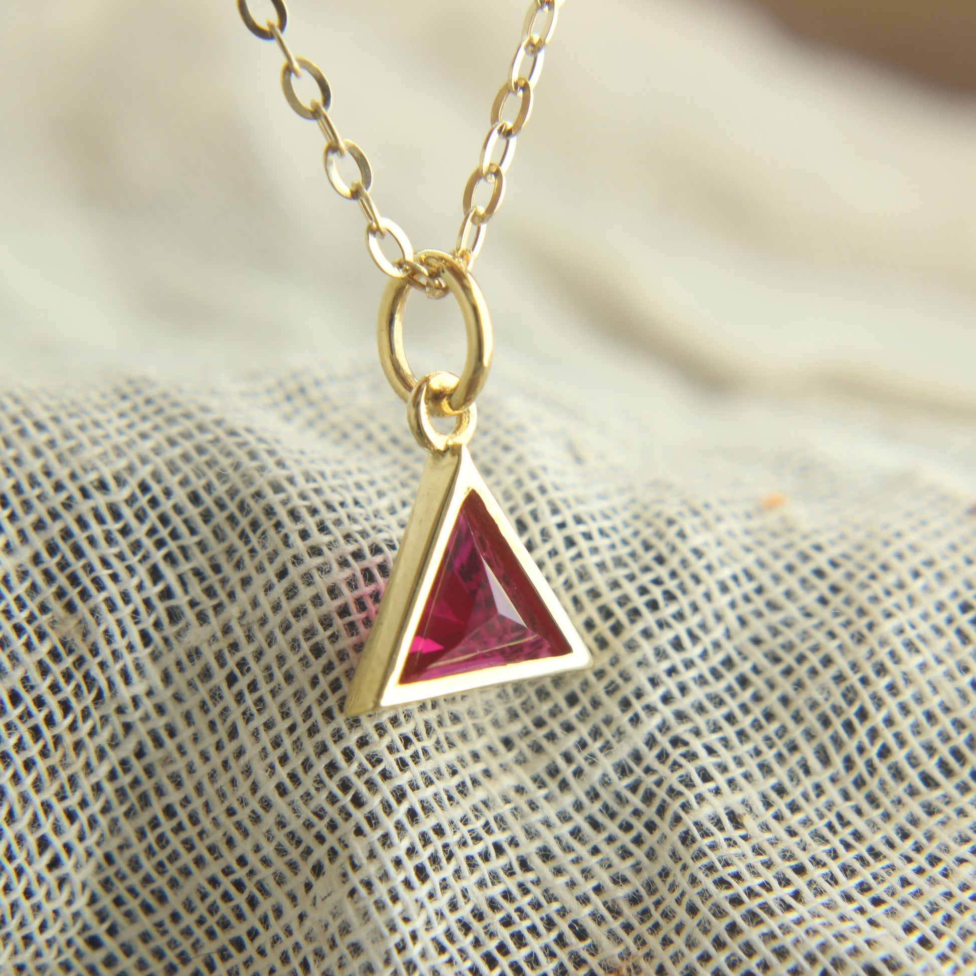 Triangle Cut Ruby Bezel Jewelry, Red Ruby Pendant in 14K Gold, 