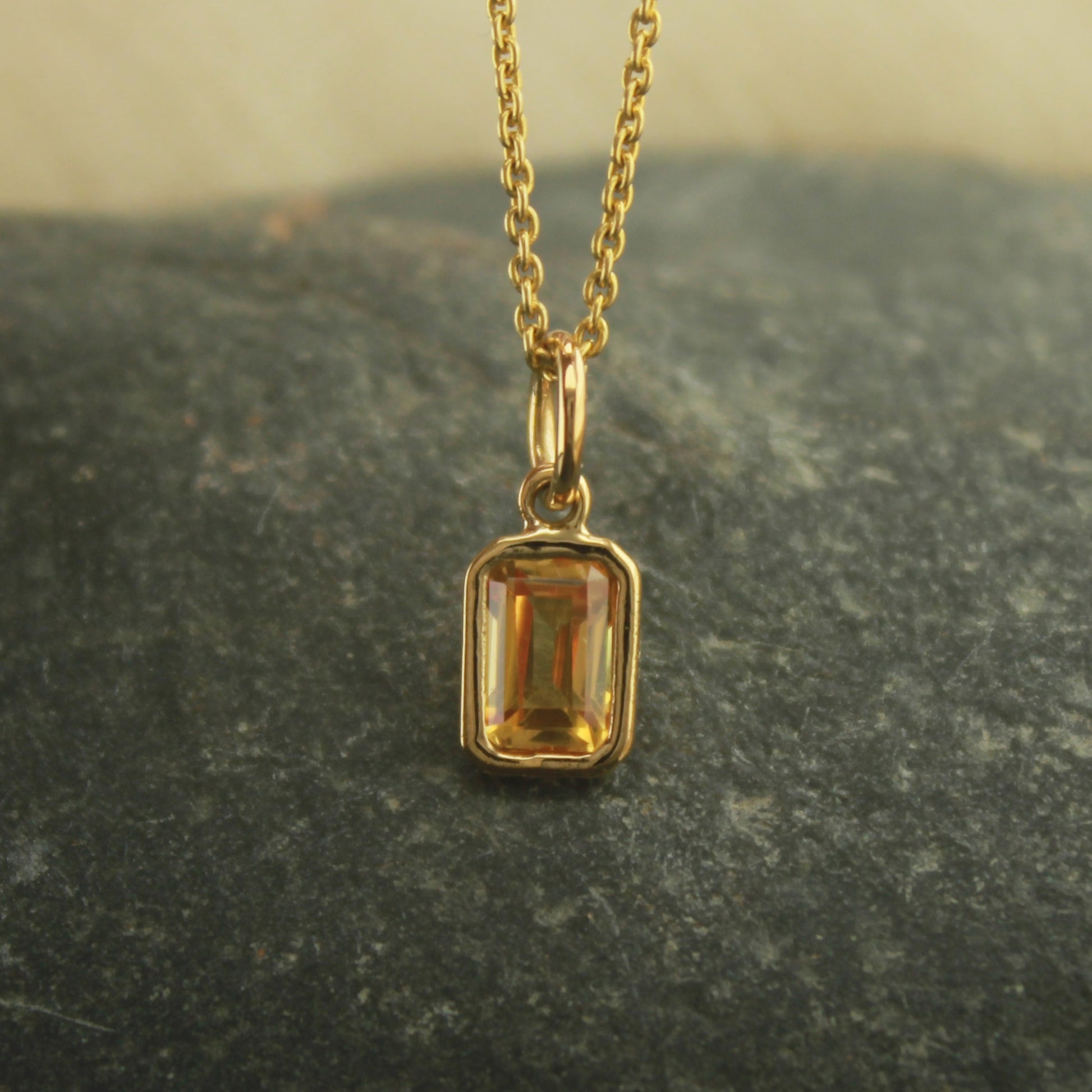 Emerald Cut Orange Sapphire Charm Pendant for Women – Daily Wear Jewelry,
Orange Sapphire Gold Necklace Charm – Handmade Bezel Set Minimalist,