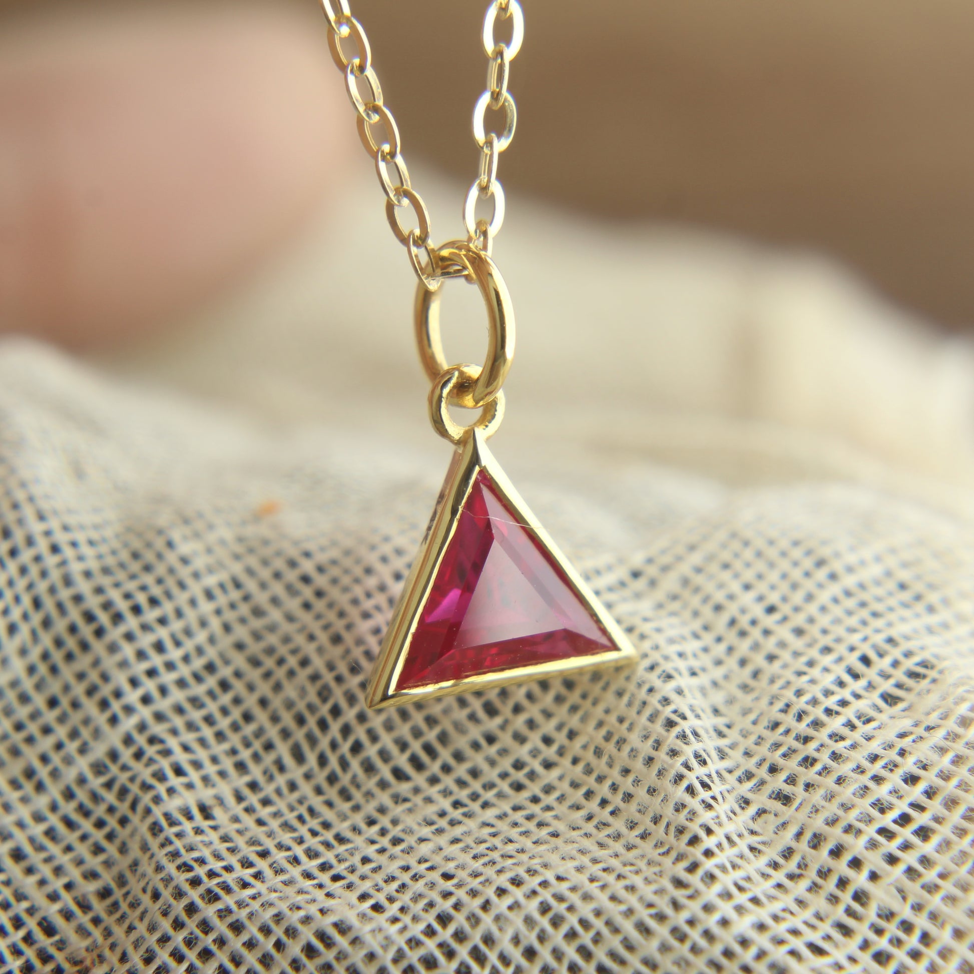 Geometric Ruby Pendant Necklace, Ruby Pendant for Everyday Wear, 