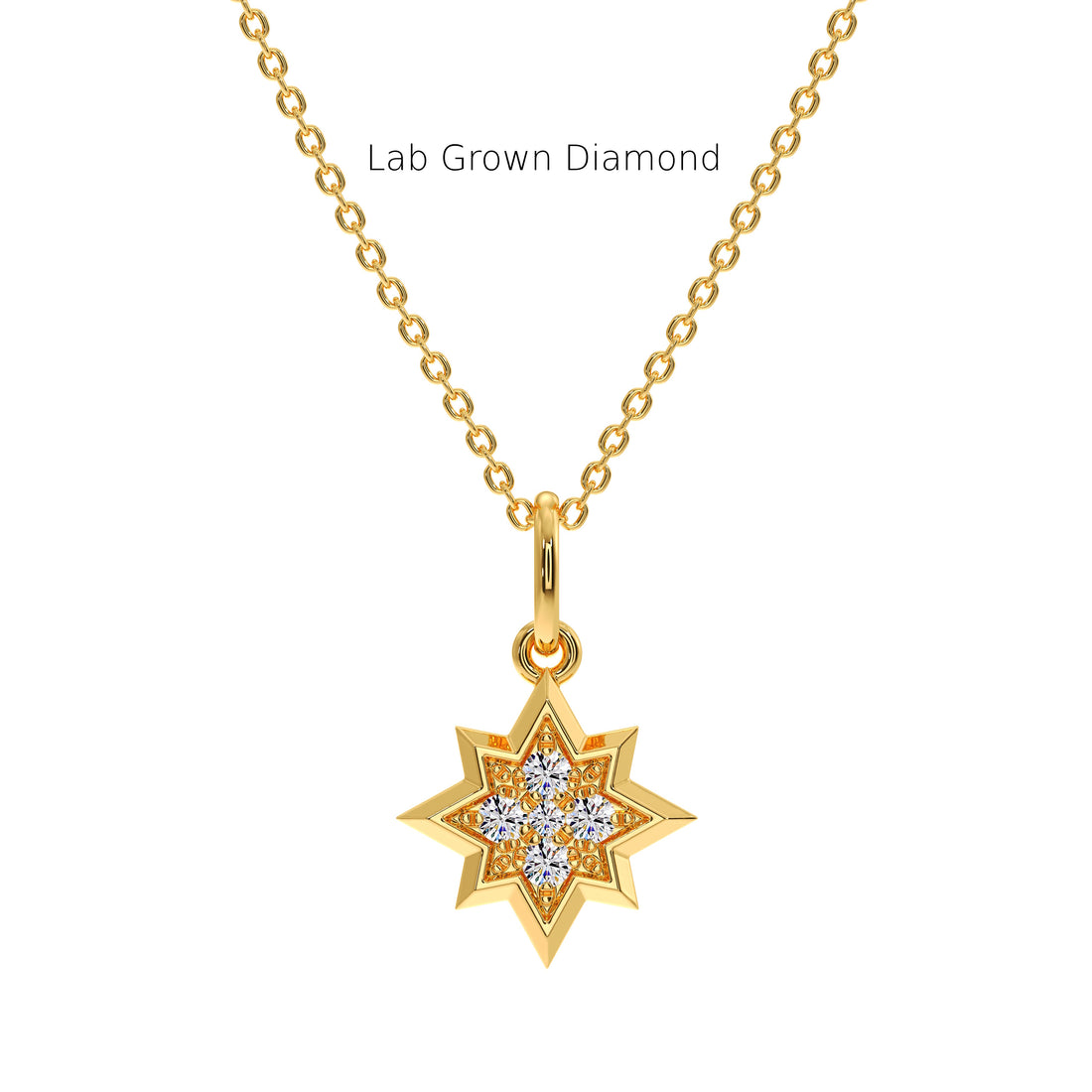 star shape diamond pendant, lab diamond necklace, recycled gold necklace, 