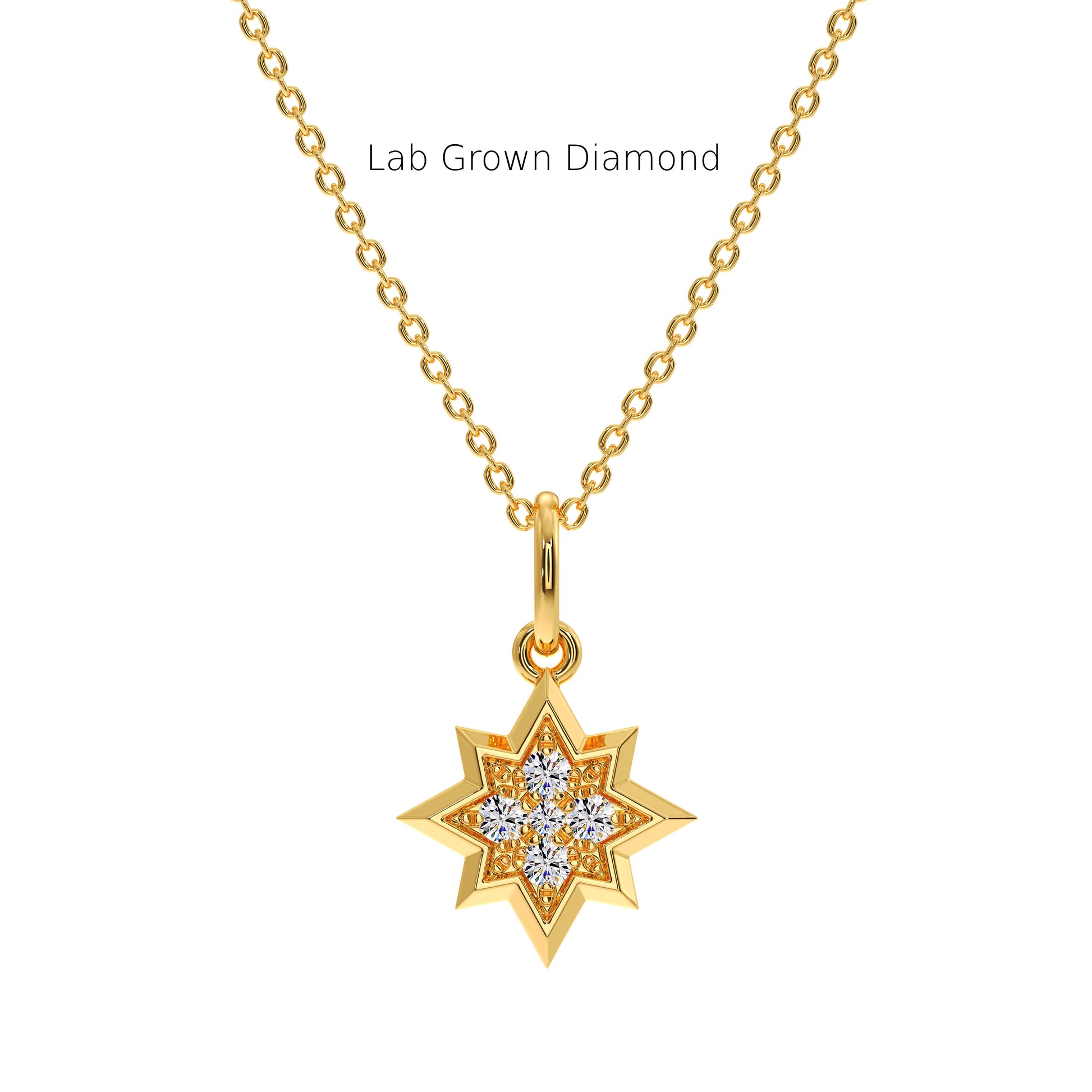 star shape diamond pendant, lab diamond necklace, recycled gold necklace, 