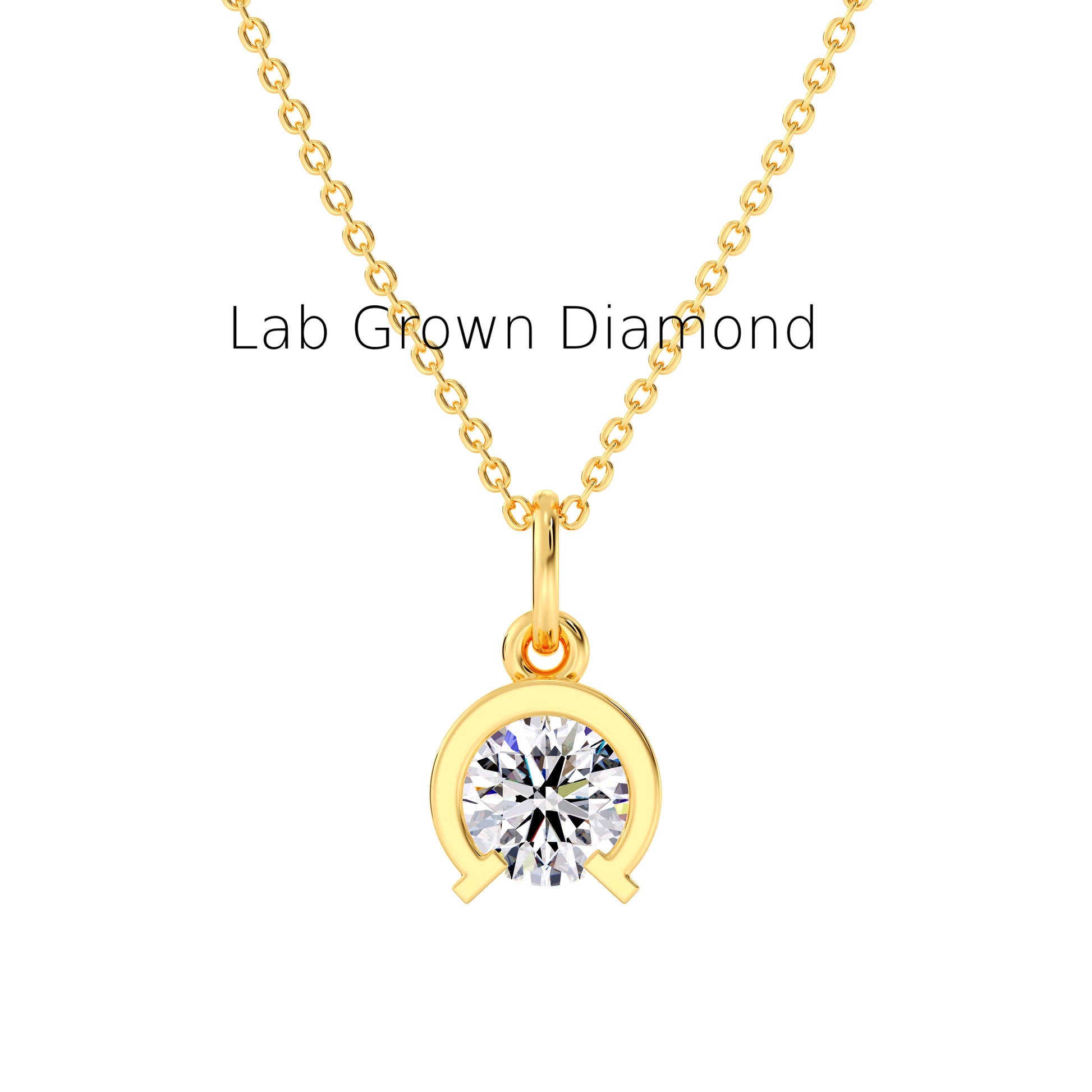 Horse Shoe Solitaire Necklace – Lab Diamond Pendant in Recycled Gold
Lucky Horse Shoe Necklace – Solitaire Lab Diamond in Eco Gold