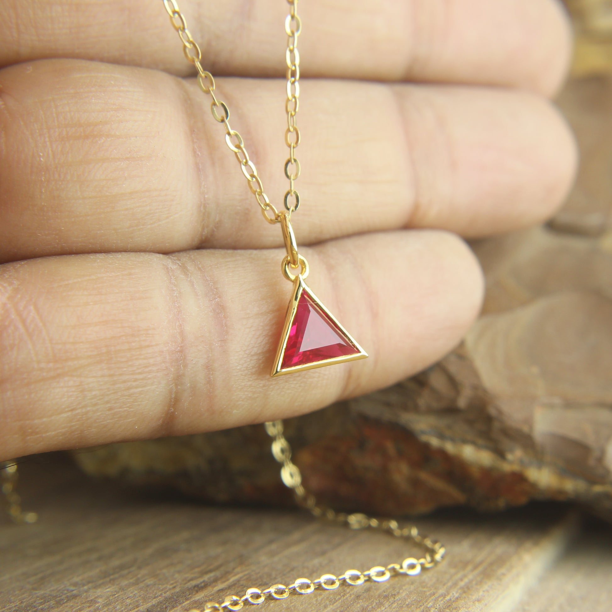 Bezel Set Ruby Pendant Necklace, Ruby Gold Pendant for Women