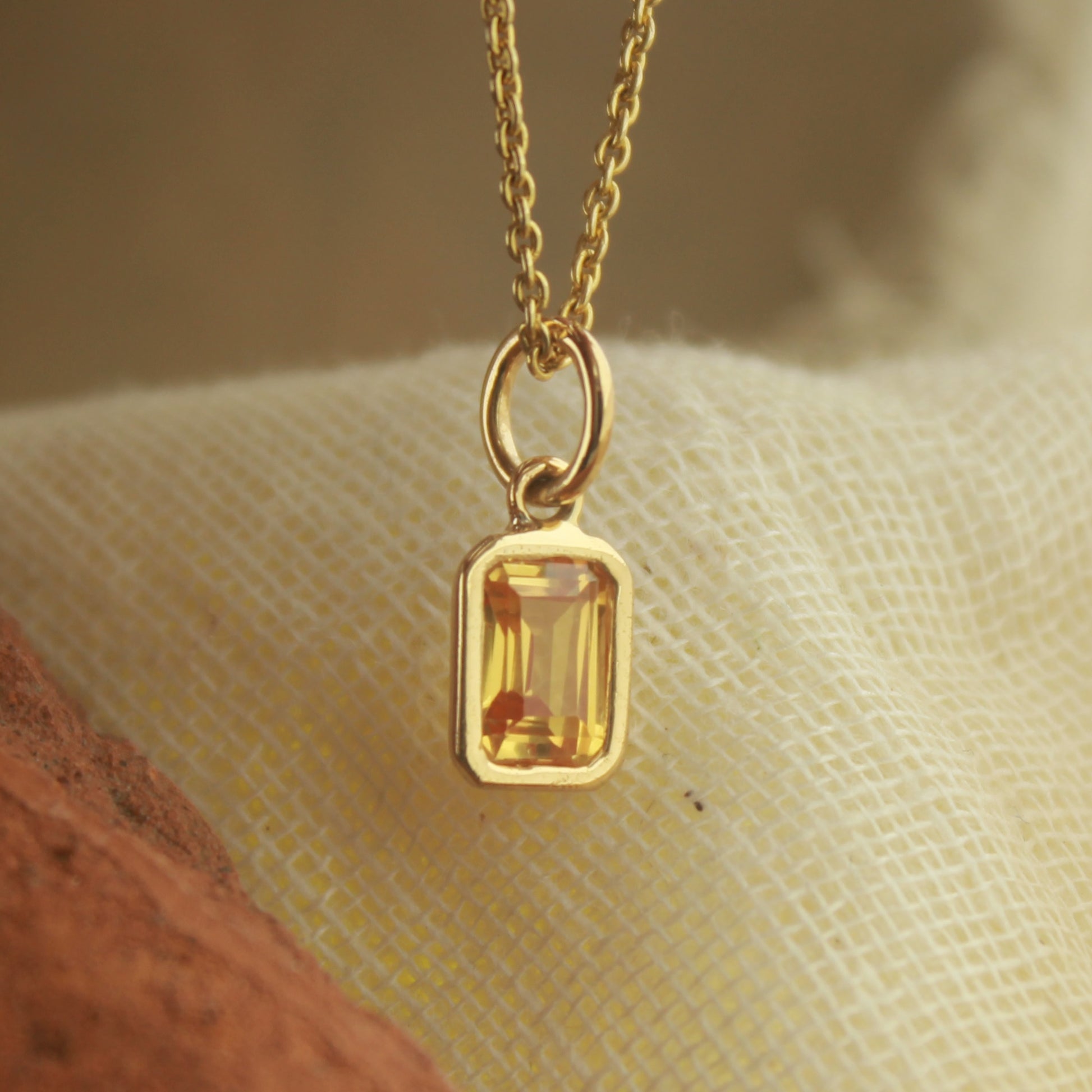 Minimalist Orange Sapphire Pendant, Emerald Cut Sapphire Necklace, 