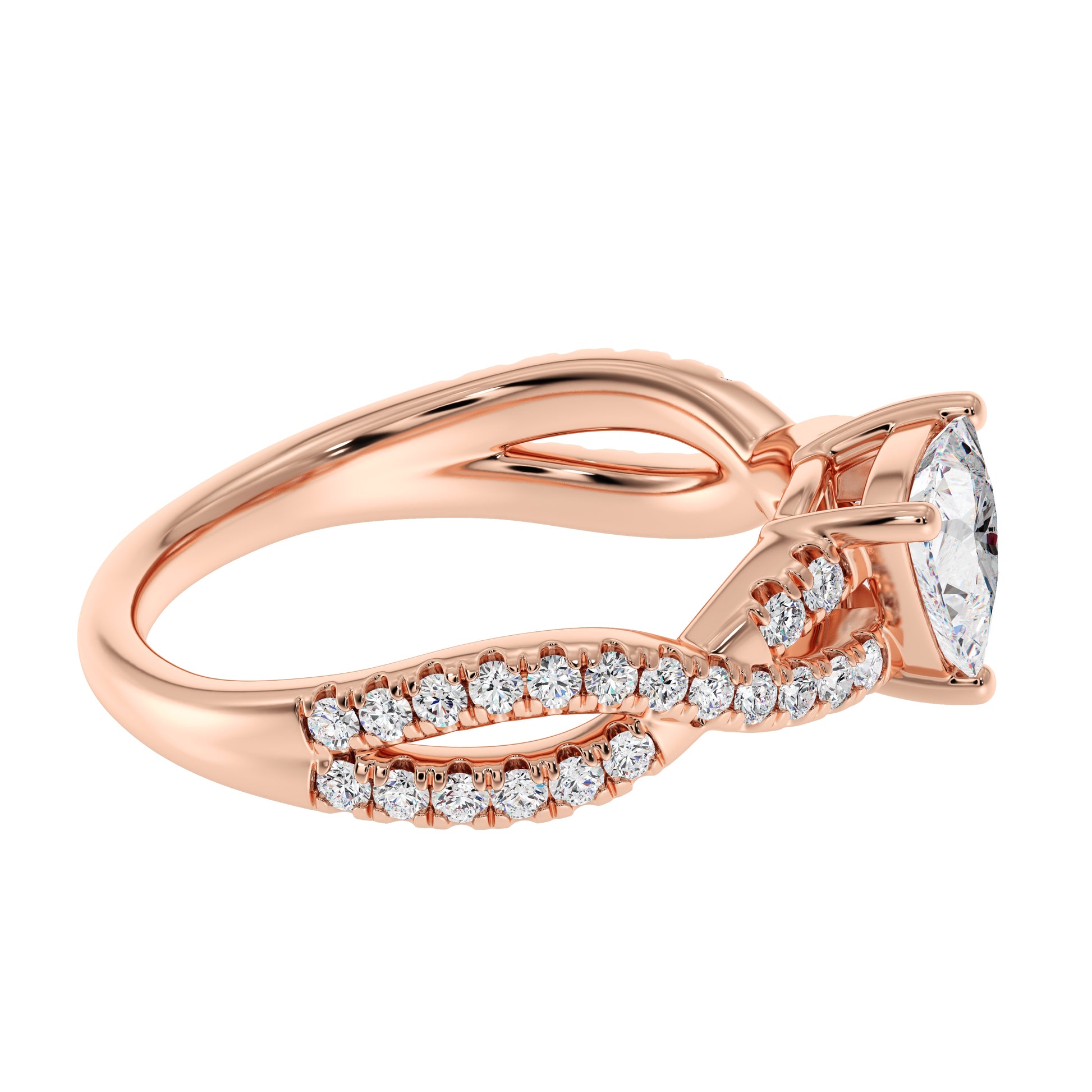 Product shown inside eco-conscious packaging with sustainable branding, Finger close-up showcasing the height and curvature of the lab diamond setting,