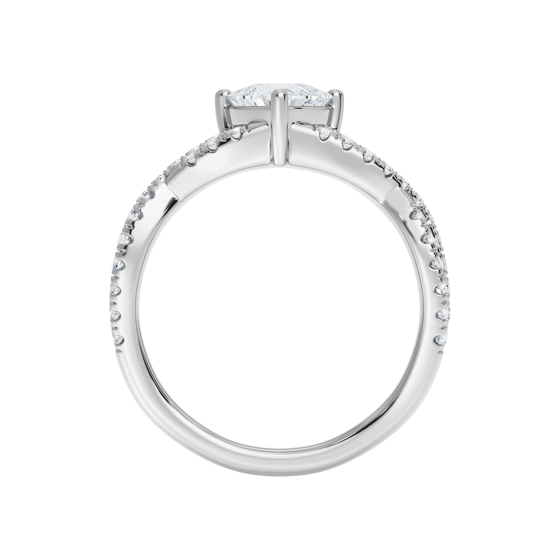 Top-down view highlighting the brilliance of the trillion-cut lab-grown diamond center stone.

Product with packaging: Handmade engagement ring in eco-friendly box.