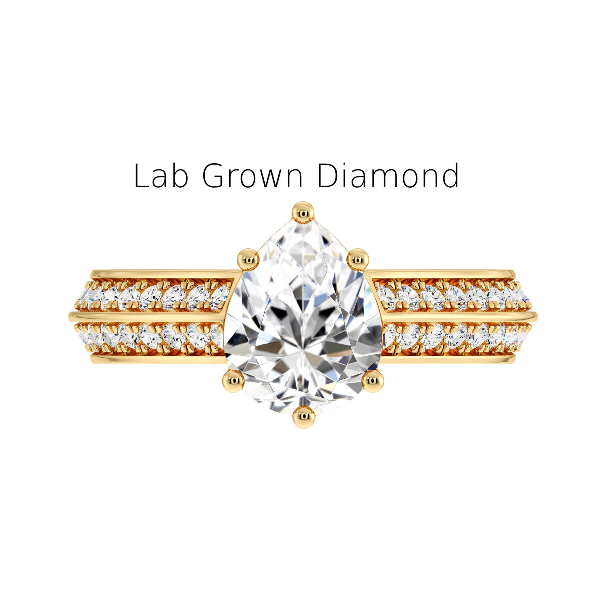 Pear Cut Lab Diamond Engagement Ring in Recycled Gold with Double Side Diamond-Studded Shank – Ethical Luxury for Modern Brides - ADR143 PS-LGD