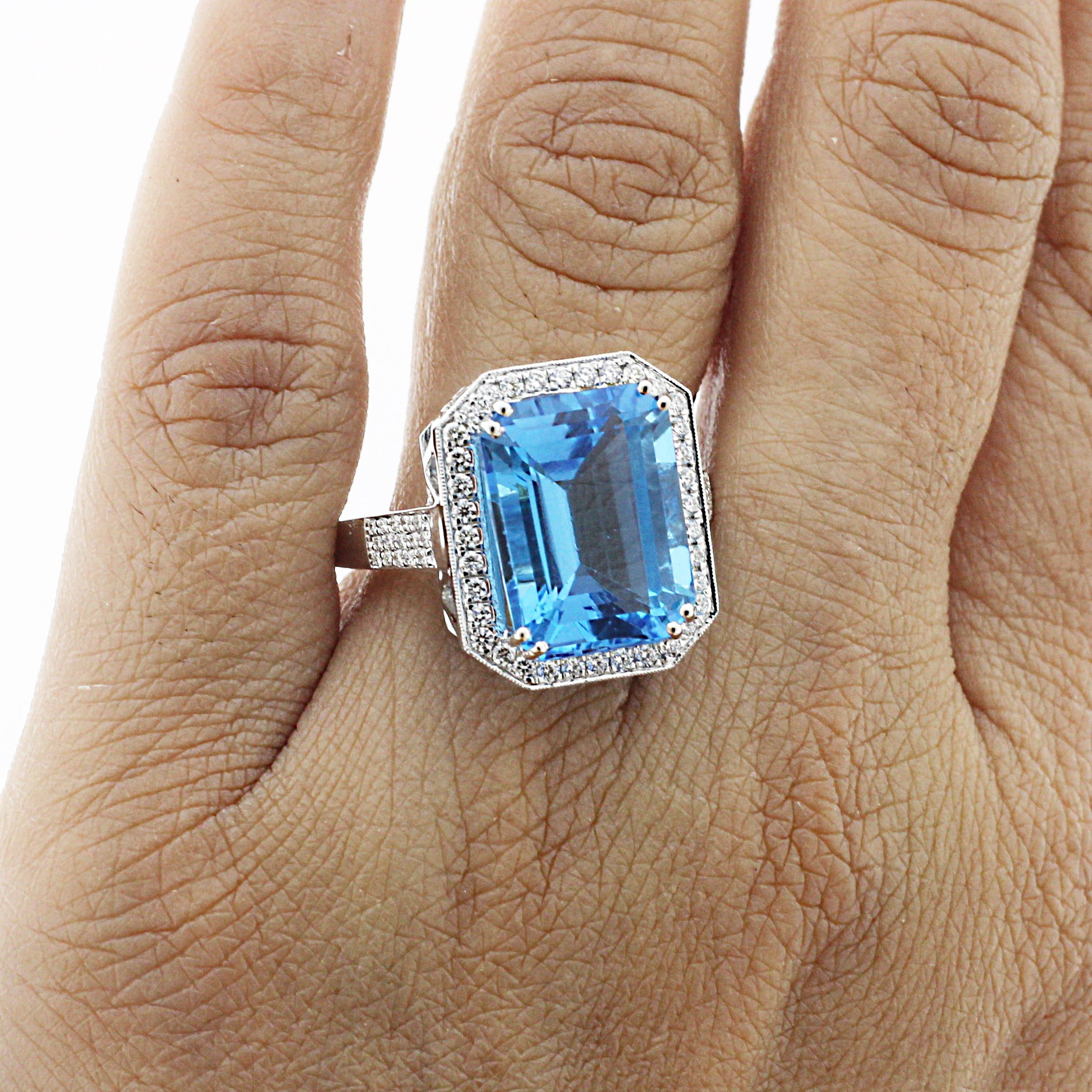 Recycled Gold Emerald Cut Aquamarine Ring, Anniversary Gift