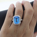Handcrafted Aquamarine Engagement Ring, Lab Diamond Halo Design