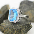 Lab Diamond Halo Aquamarine Ring, Unique Engagement Jewelry
