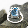 emerald cut ring, aquamarine ring, lab diamond halo, bold statement ring, recycled gold ring, cocktail ring,