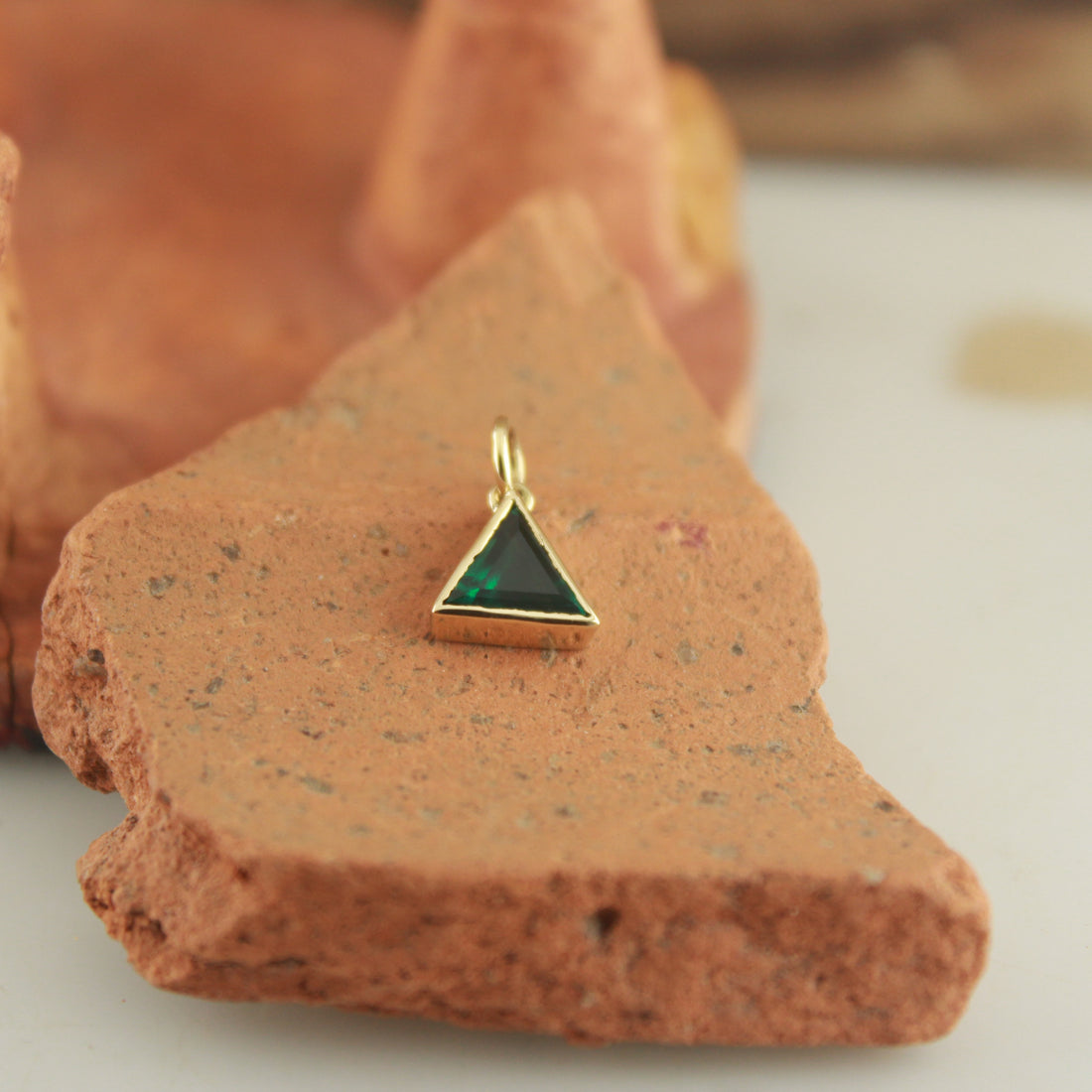 Trillion Cut Emerald Pendant in Gold, 14K Gold Emerald Triangle Necklace,