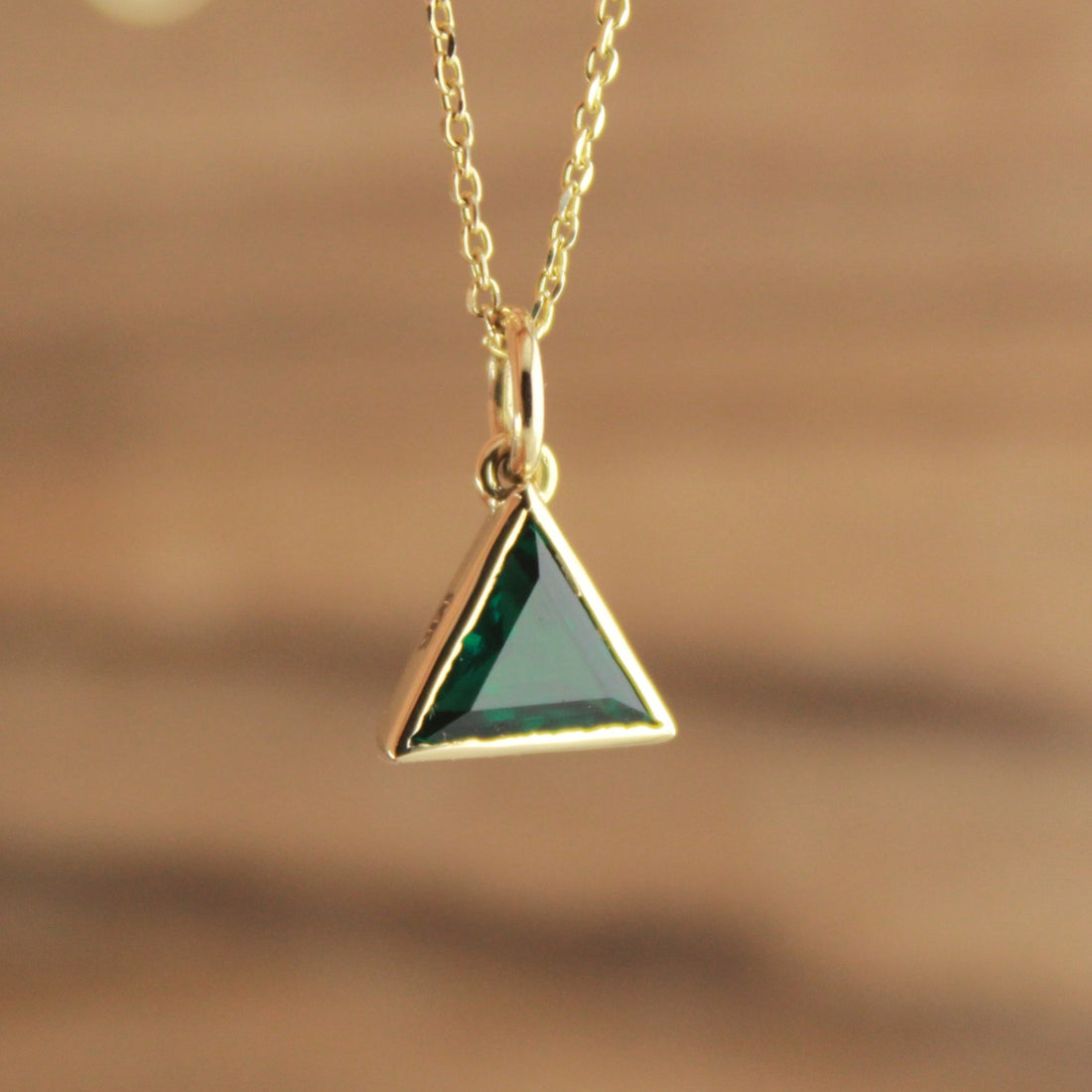 Trillion Cut Emerald Pendant in Gold, 14K Gold Emerald Triangle Necklace,