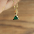 Handmade Emerald Pendant Gift, Dainty Triangle Emerald Necklace, Solid Gold Emerald Pendant Design,