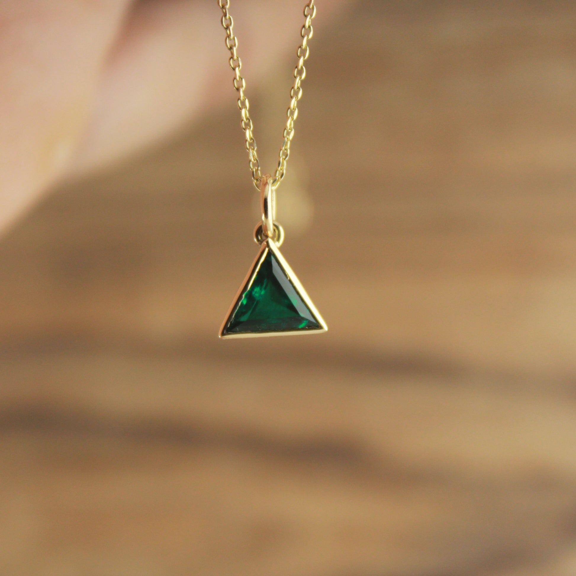 Handmade Emerald Pendant Gift, Dainty Triangle Emerald Necklace, Solid Gold Emerald Pendant Design,