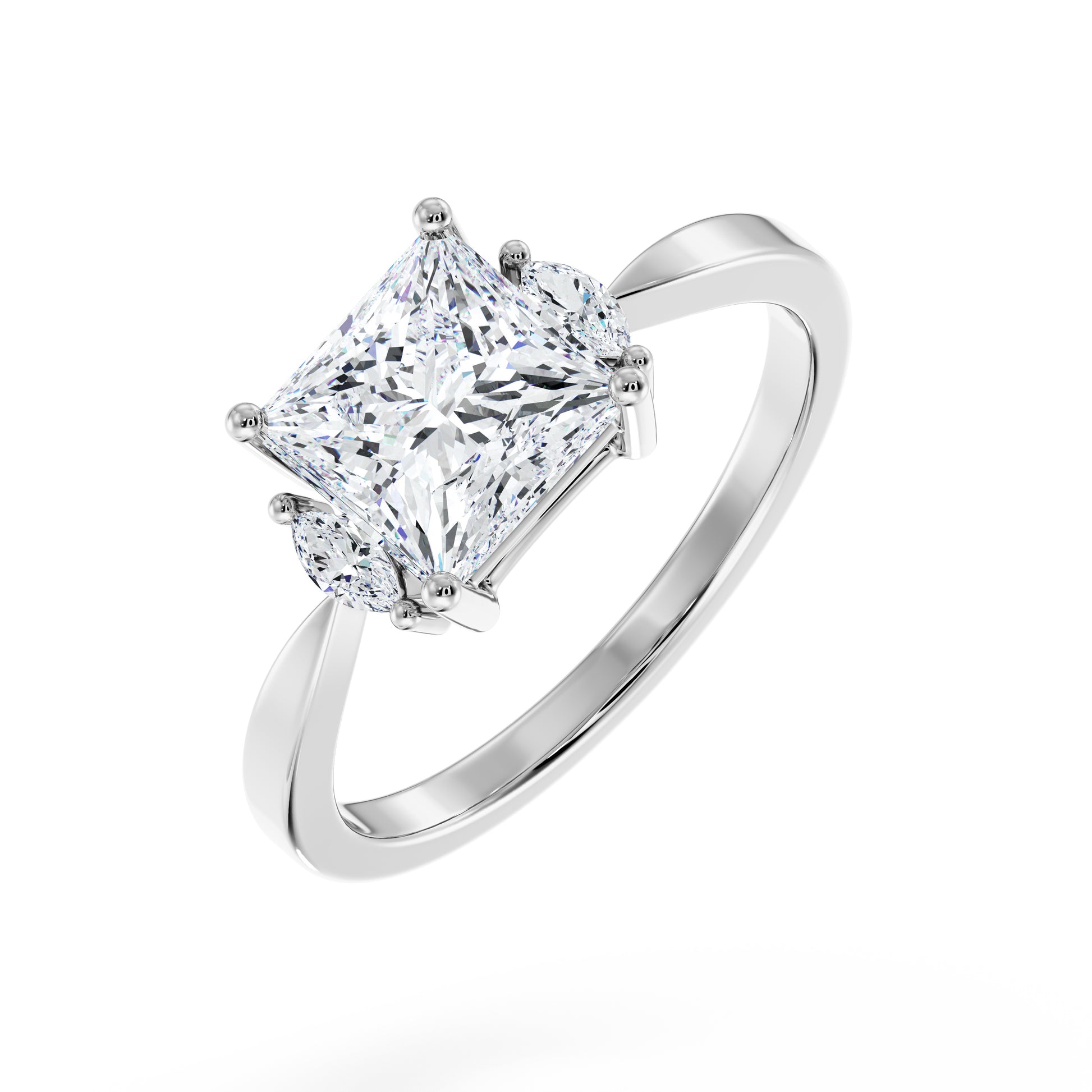 princess lab Diamond ring with a square-cut gemstone on a white background