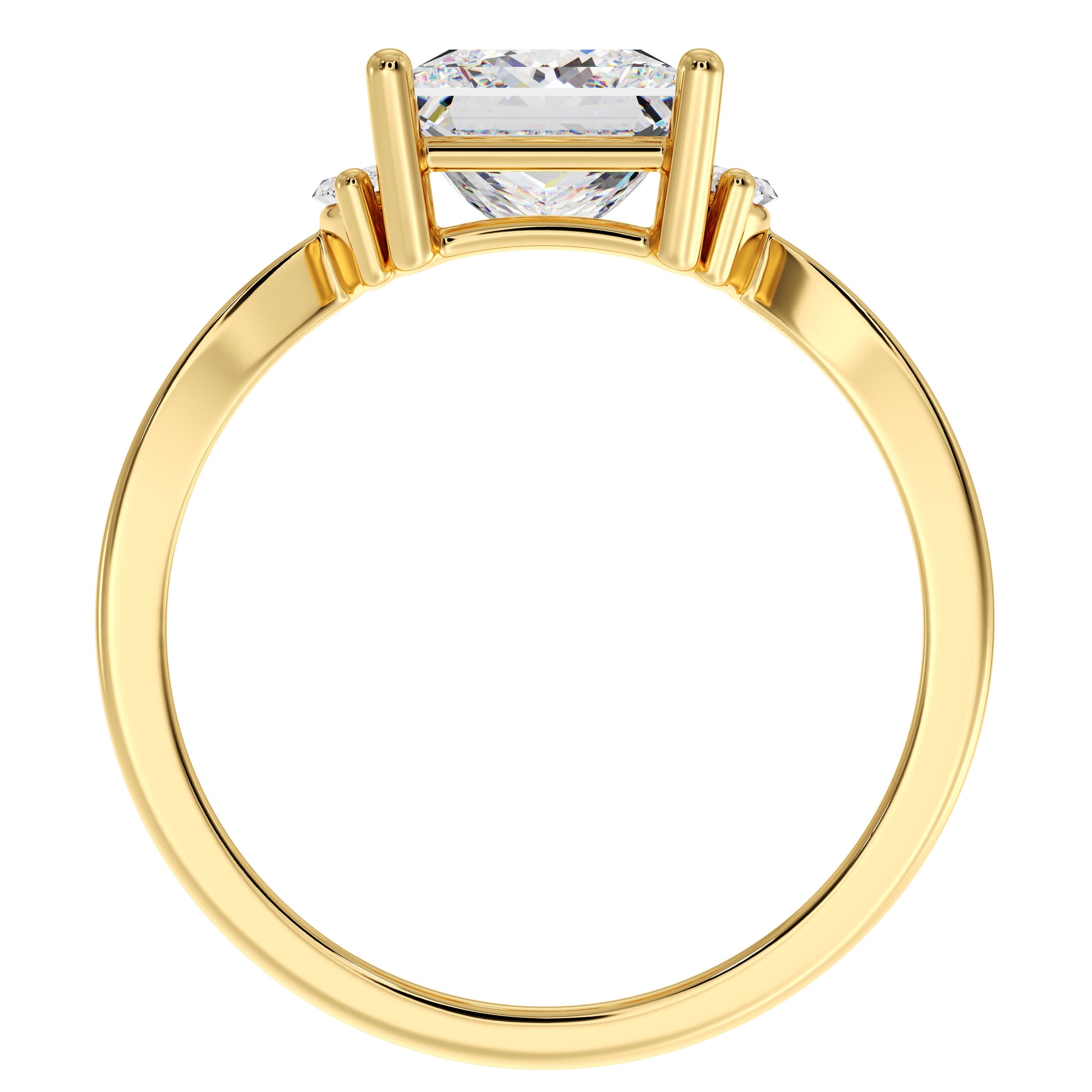 Gold ring with a lab diamond on a white background