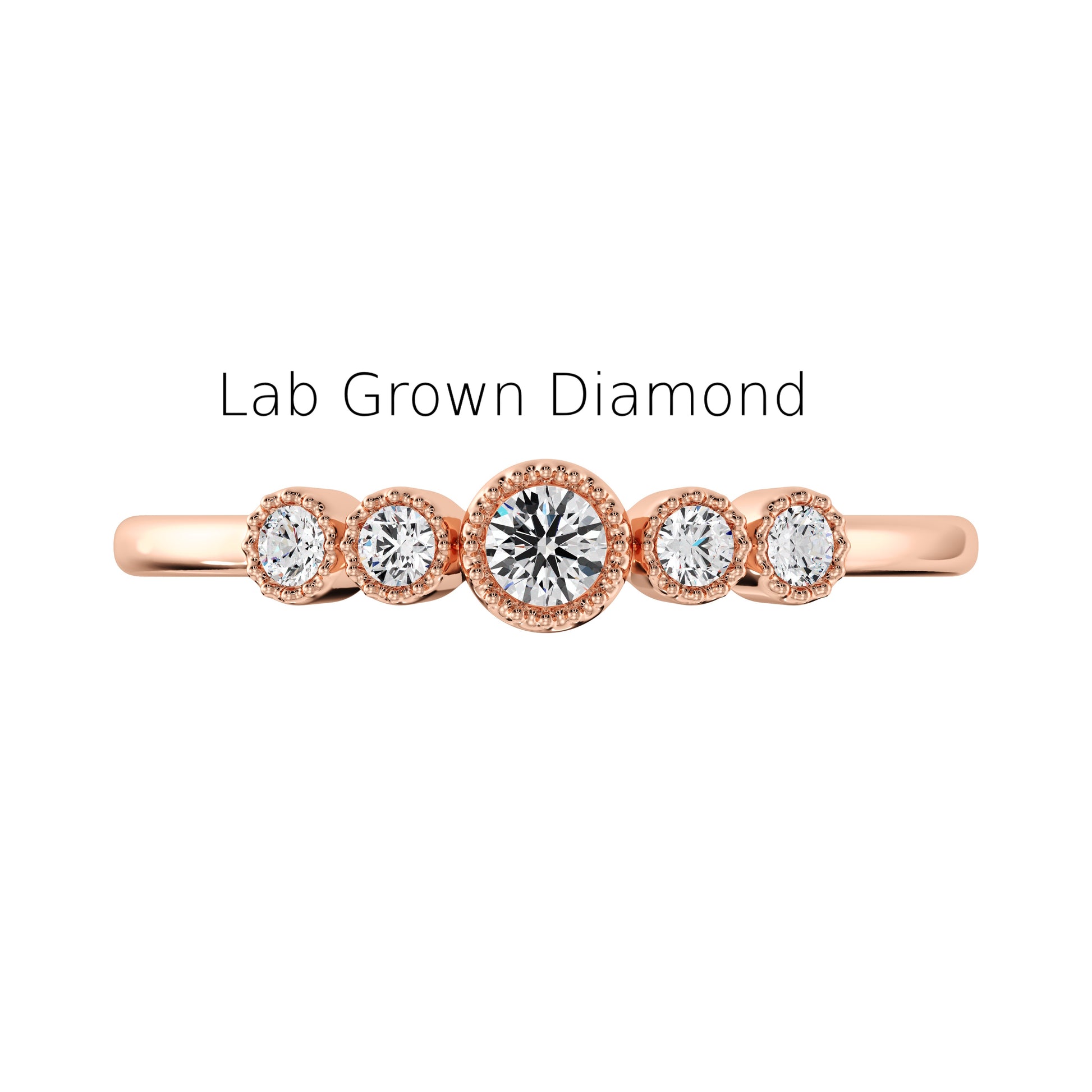 Rose gold stacking diamond ring with lab-grown diamonds on a white background