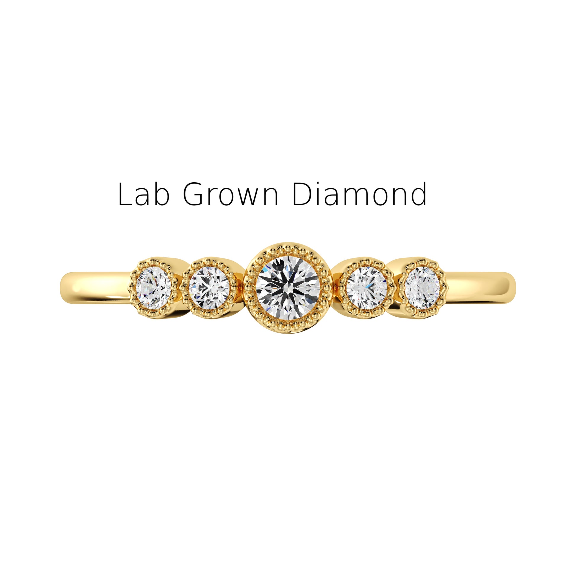 Gold ring with lab-grown diamonds on a white background