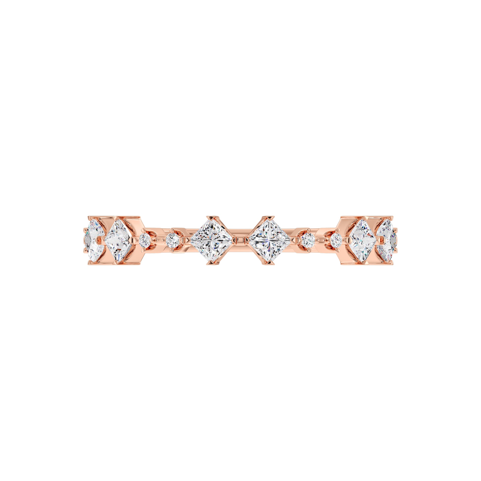 Gold Stacking Ring with Princess Diamonds – Elegant Wedding Band for Her