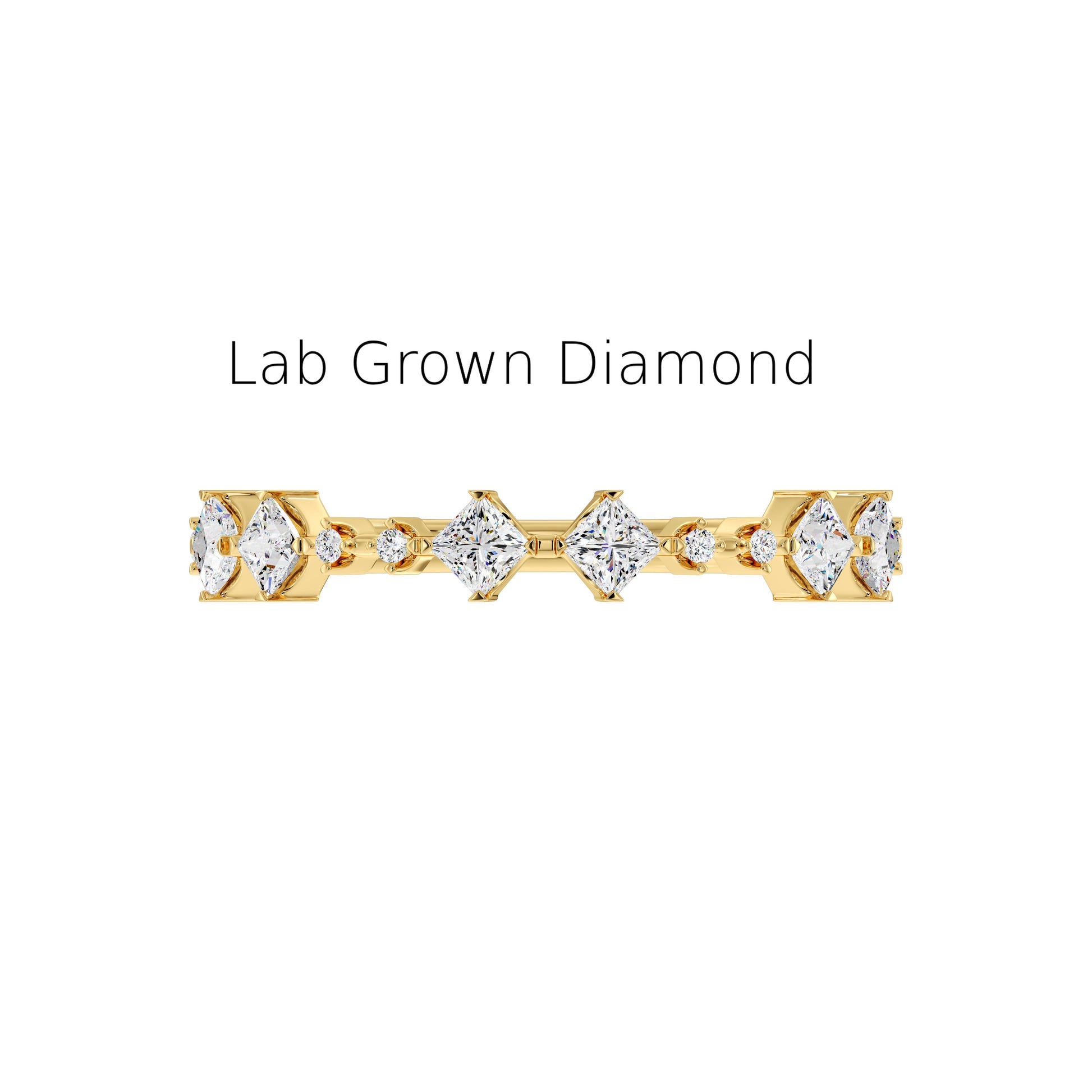 Unique Lab Diamond Gold Band – Princess Cut Comfort Fit Ring, Minimalist Lab Diamond Ring – Princess Cut Stacking Gold Wedding Band