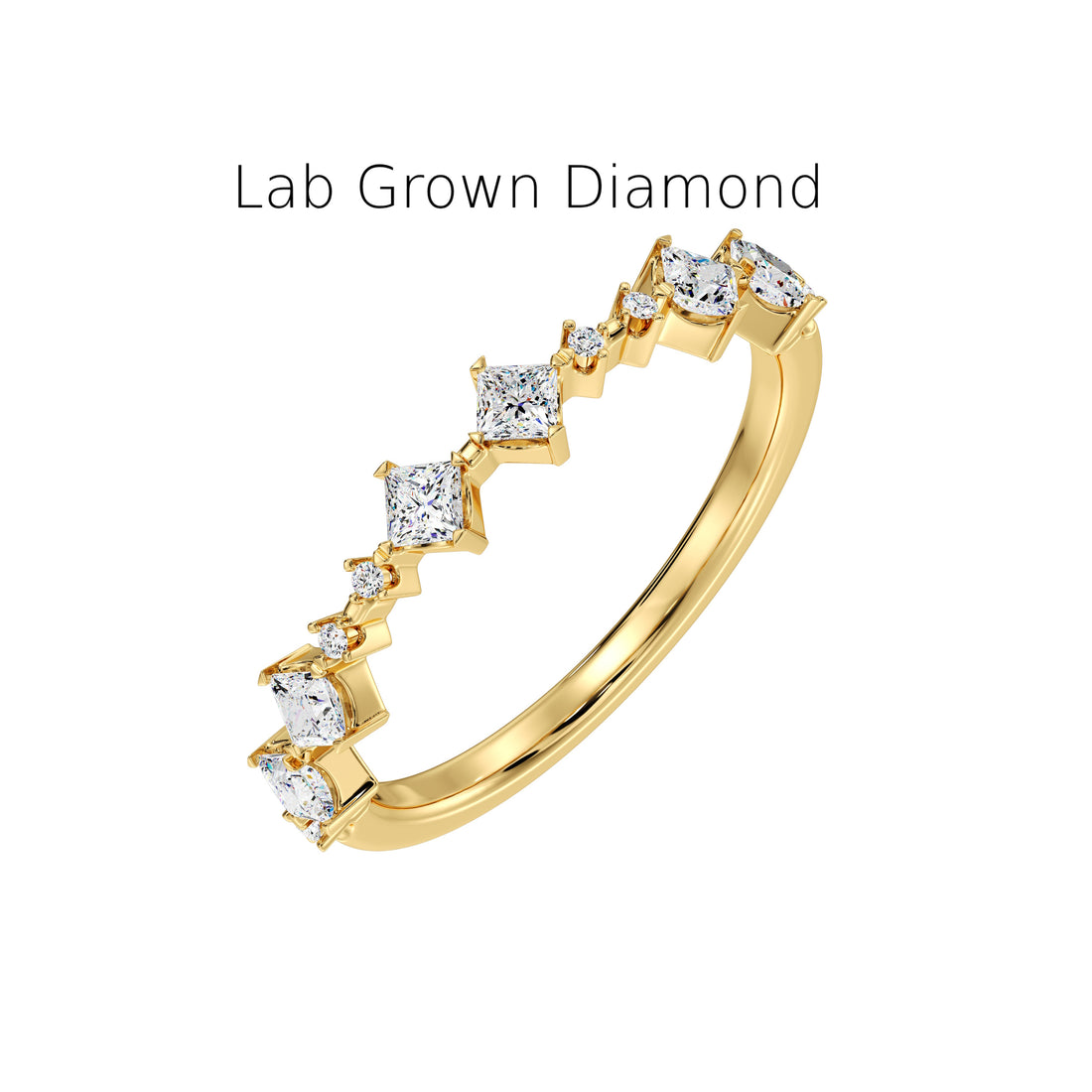 Lab Grown Princess Diamond Wedding Band – Comfort Fit Stacking Gold Ring