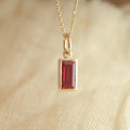 Emerald Cut Ruby Pendant in Gold – Minimalist Necklace for Women,
Lab Ruby Emerald Pendant Necklace – Elegant Gold Bezel Charm,