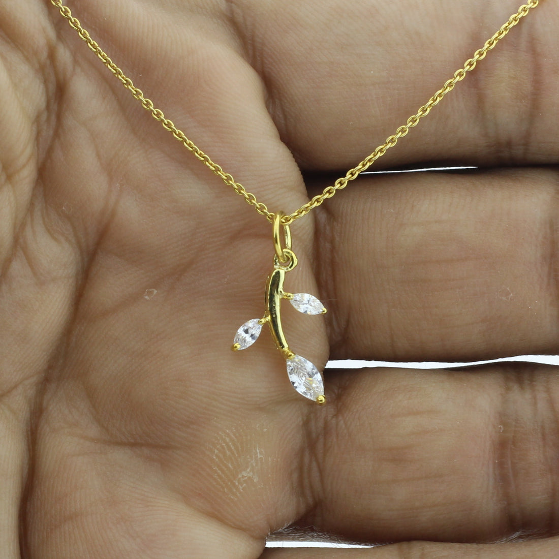 Dainty Lab Diamond Pendant in Recycled Gold – Nature Inspired, Eco Gold Marquise Pendant – Handmade Lab Diamond Necklace, Sustainable Marquise Diamond Necklace in Gold,