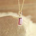 Elegant Ruby Necklace for Women – Emerald Cut Lab Gem in Gold,
Minimalist July Birthstone Necklace – Ruby Charm in Gold Bezel,