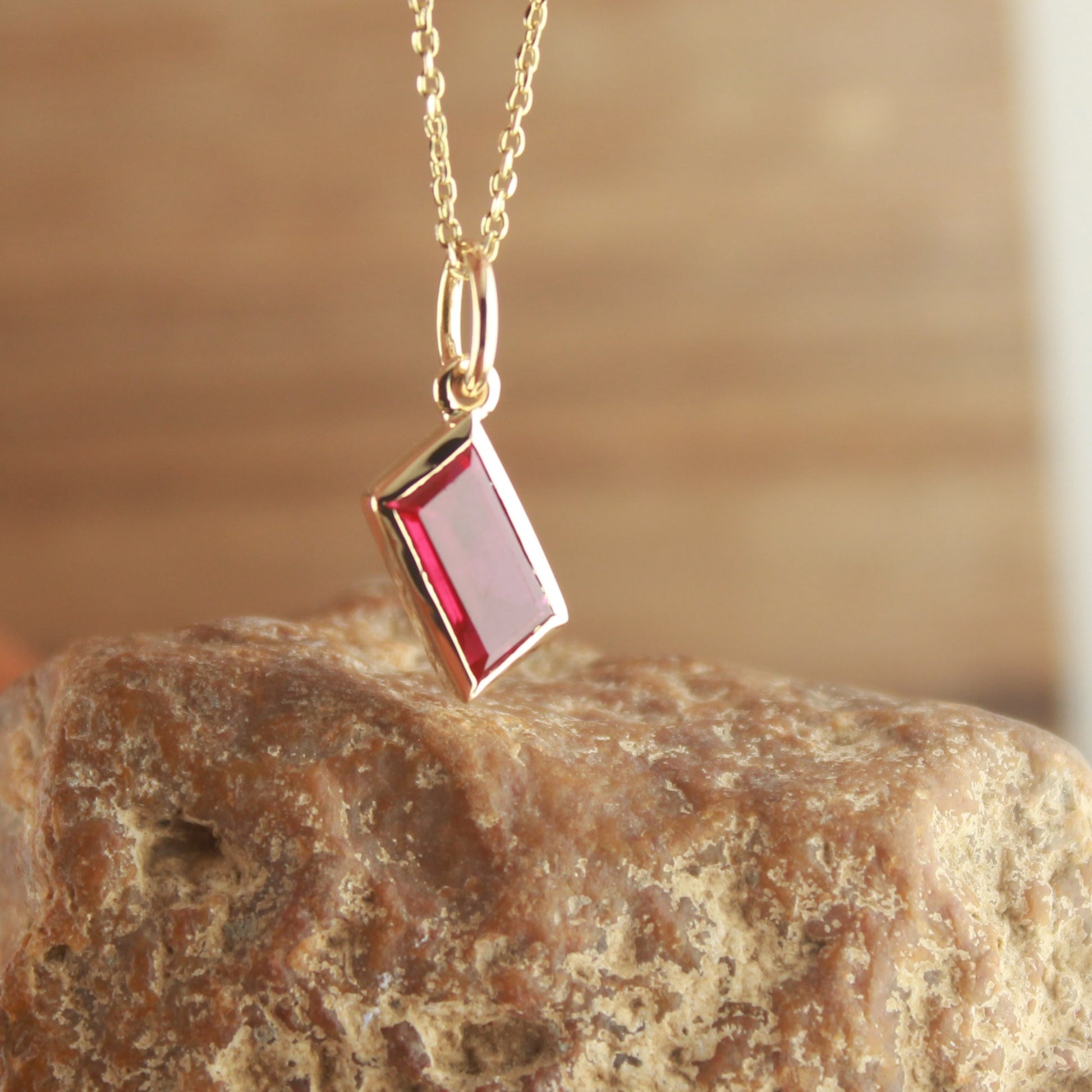 Gold Ruby Pendant for Her – Dainty Bezel Setting Charm Necklace,
Delicate Gold Pendant with Lab Ruby – Simple, Elegant Jewelry,