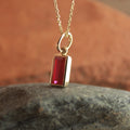 Ruby Pendant Necklace for Her – Emerald Cut Lab Created Stone,
Classic Gold Pendant with Ruby – Bezel Set Emerald Cut Necklace,
Gold Necklace with Ruby – Emerald Cut Minimalist Pendant,