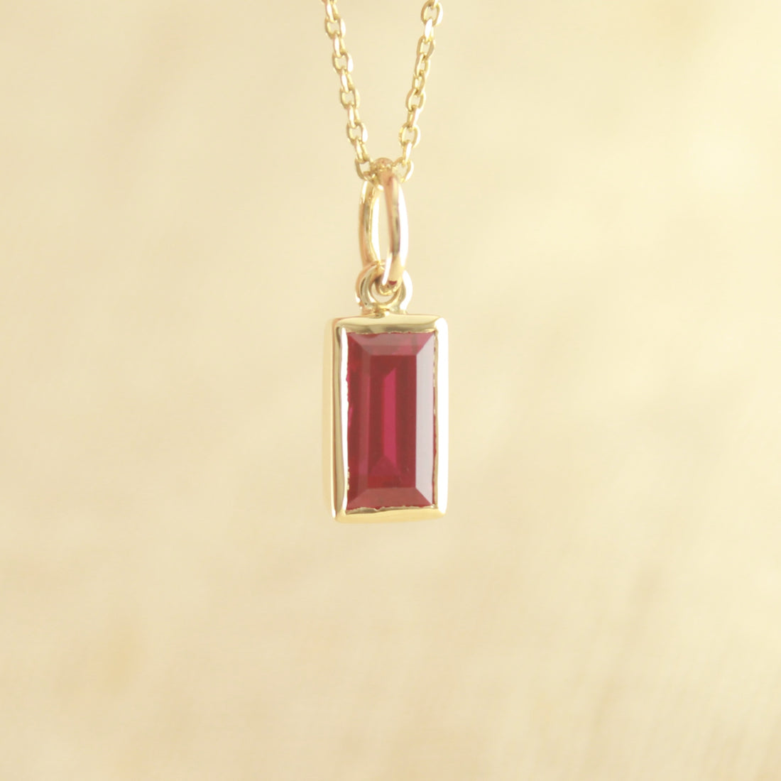 Emerald Cut Ruby Pendant in Gold – Minimalist Necklace for Women,
Lab Ruby Emerald Pendant Necklace – Elegant Gold Bezel Charm,