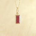 Minimalist Gold Necklace with Emerald Cut Ruby – Handmade Jewelry,
Emerald Ruby Charm Necklace – Bezel Set Pendant for Daily Wear,