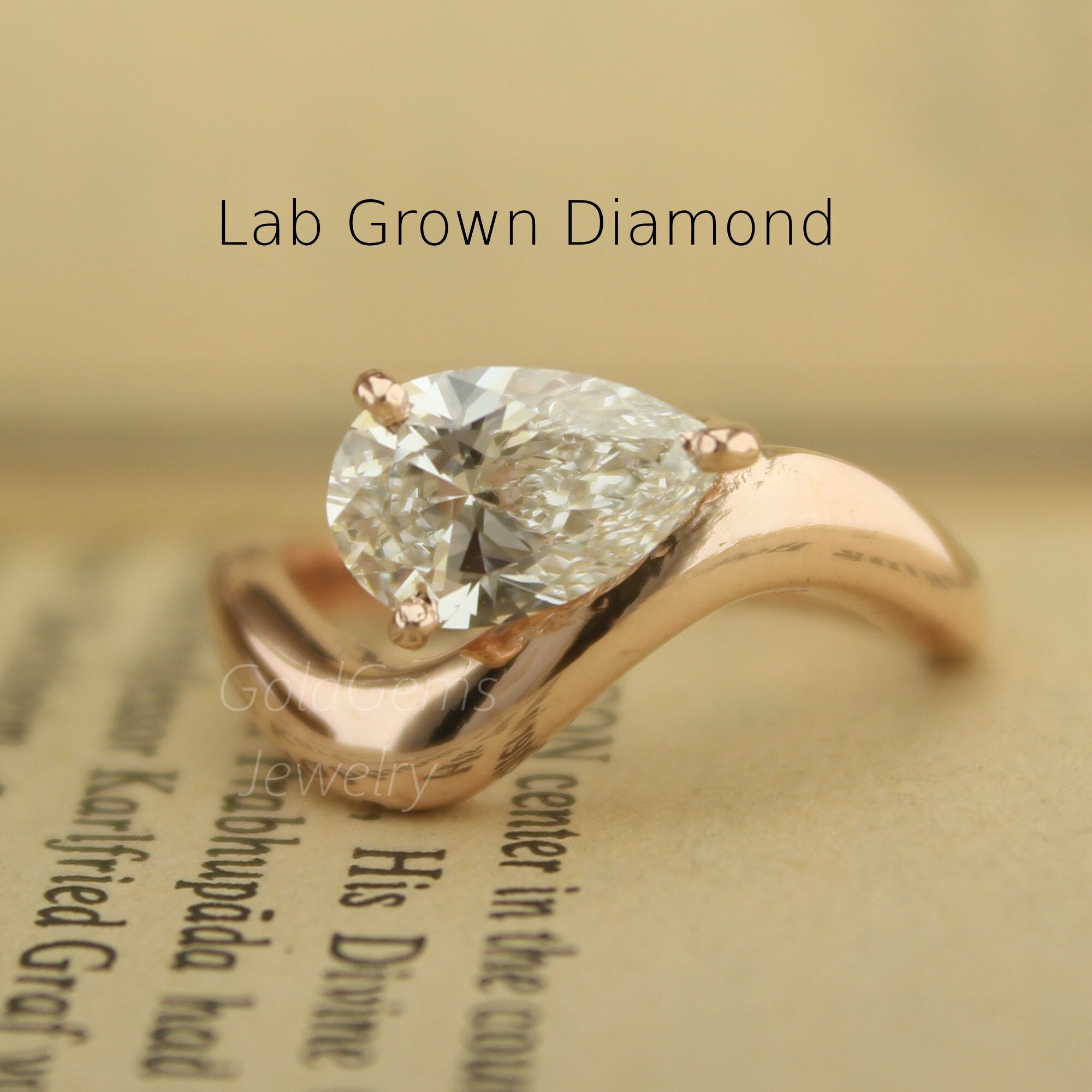 pear diamond, pear solitaire, lab diamond, IGI certified, engagement ring,