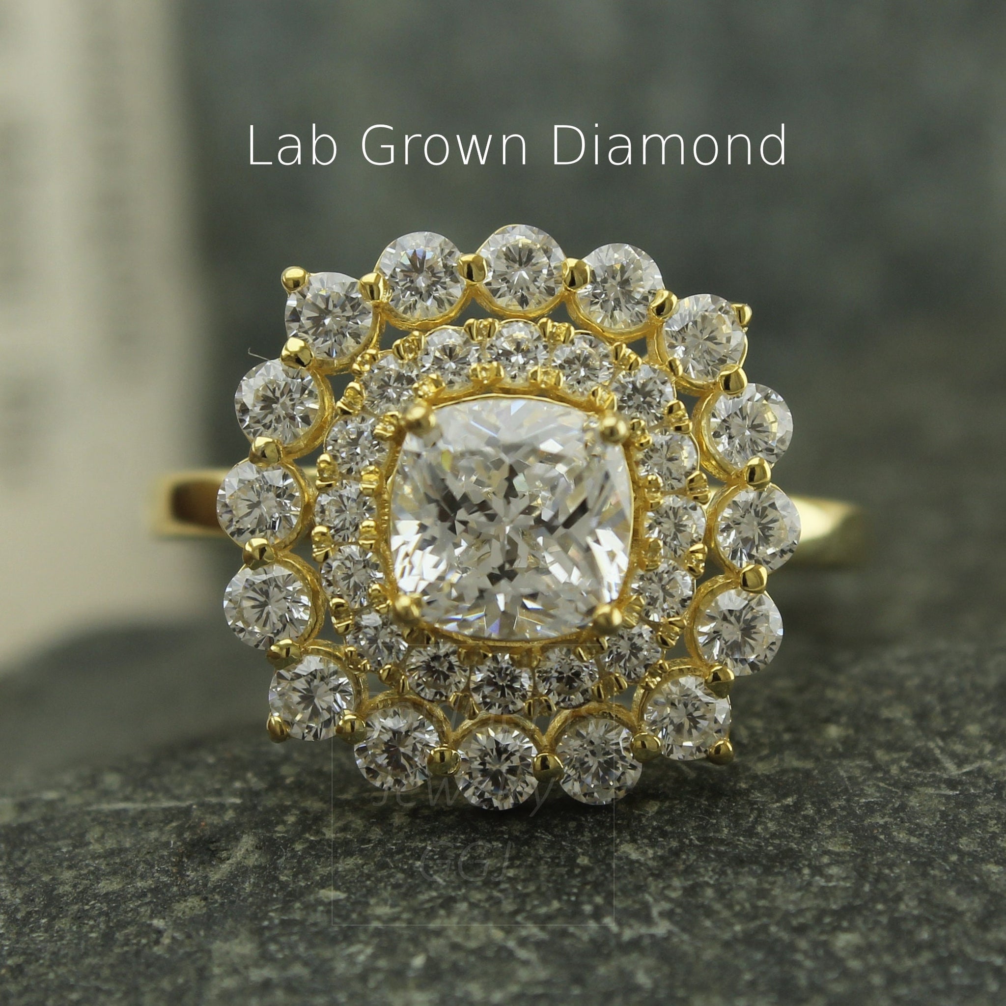 IGI Certified Cushion Lab Diamond Double Halo Ring – Stunning 3ct-5ct Bridal Engagement & Wedding Band – Elegant Anniversary Gift for Women