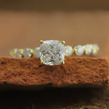 Cushion Moissanite Engagement Ring, Moissanite Bridal Ring in 14K Gold, 